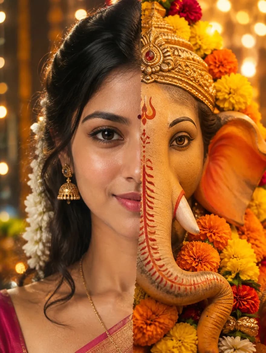 Ganesh Chaturthi Split-Face Idol Portrait