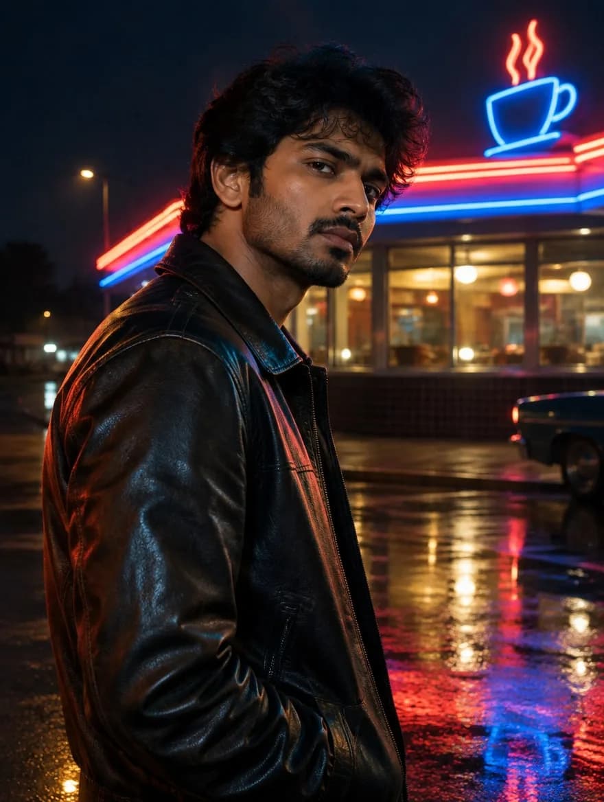 Leather Jacket Night Diner