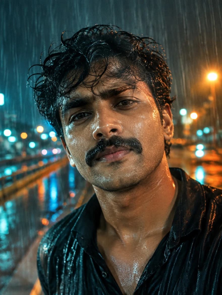 Rain-Drenched Cinematic Selfie